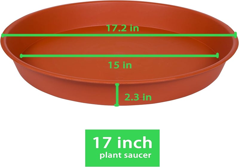 Bleuhome 4 Pack of 16 17 inch Plant Saucer Tray (15 inch Base), 2.3" Depth, Heavy Duty Deep Planter Trays for Pots, Plastic Plant Saucers for Indoors, Plant Water Drip Trays (17", Terracotta) - Image 3
